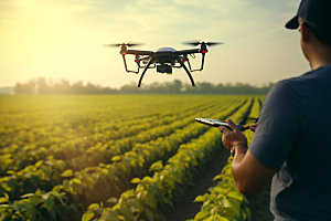 农业无人机科研农药播撒摄影图