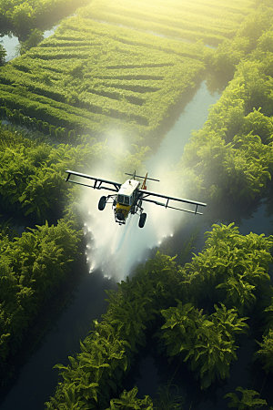 农业无人机灌溉驱虫摄影图