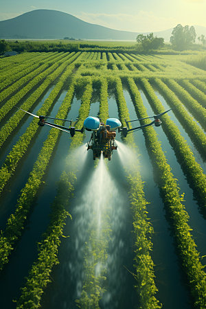 农业无人机农药播撒科技摄影图