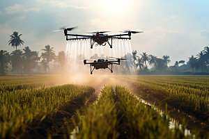 农业无人机助农驱虫摄影图