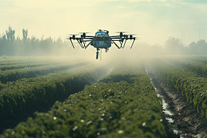 农业无人机科技农药播撒摄影图