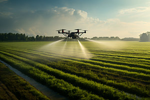 农业无人机农药播撒助农摄影图