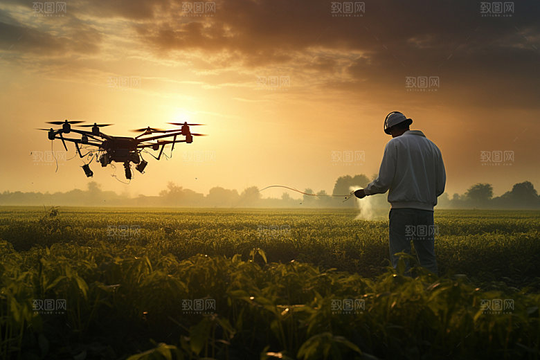 农业无人机灌溉科研摄影图
