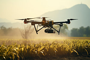 农业无人机农药播撒科技摄影图