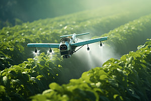 农业无人机助农灌溉摄影图