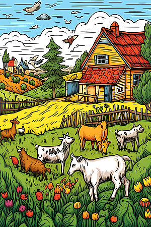农场牧场农庄插画