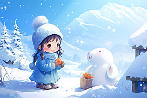 冬季雪景可爱小清新矢量素材