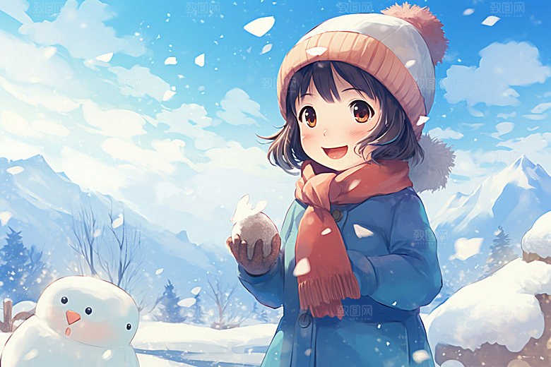 冬季雪景卡通堆雪人矢量素材