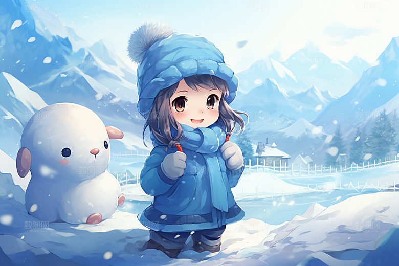 冬季雪景卡通小清新矢量素材