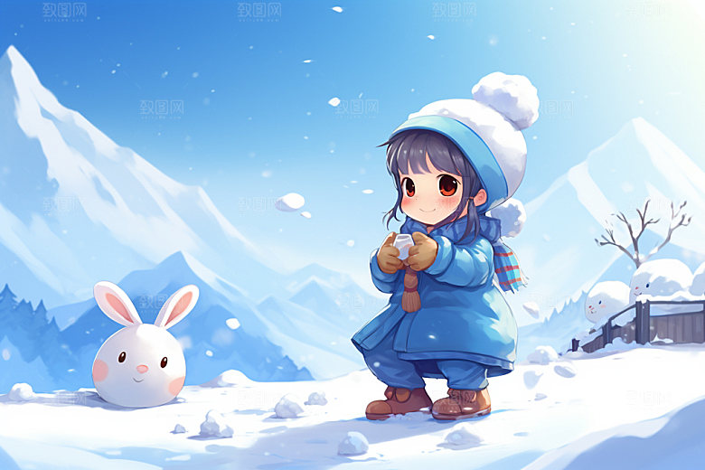 冬季雪景可爱小清新矢量素材
