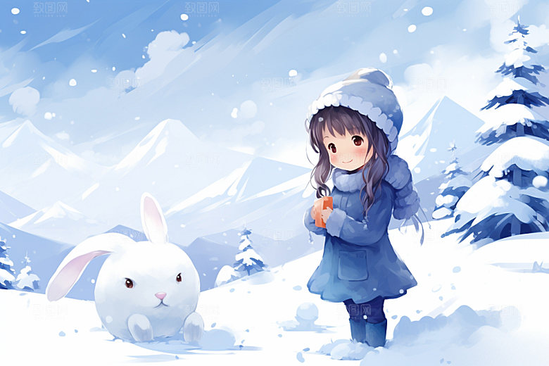 冬季雪景人物插画可爱矢量素材
