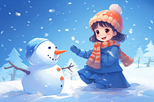 冬季雪景可爱小清新矢量素材