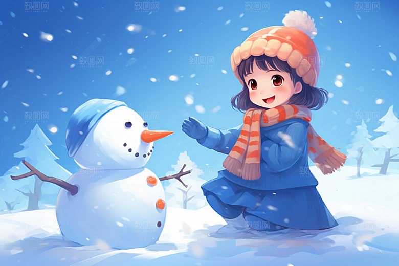 冬季雪景可爱小清新矢量素材