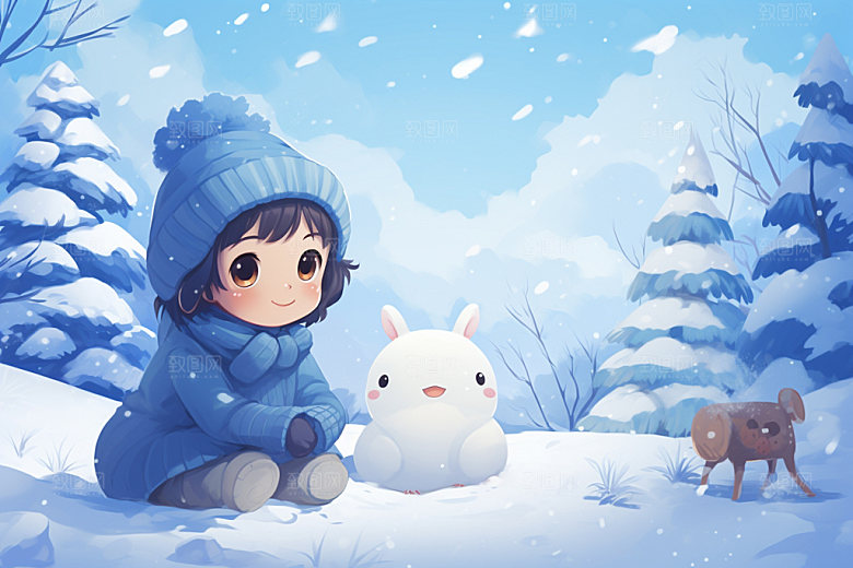 冬季雪景场景背景卡通矢量素材