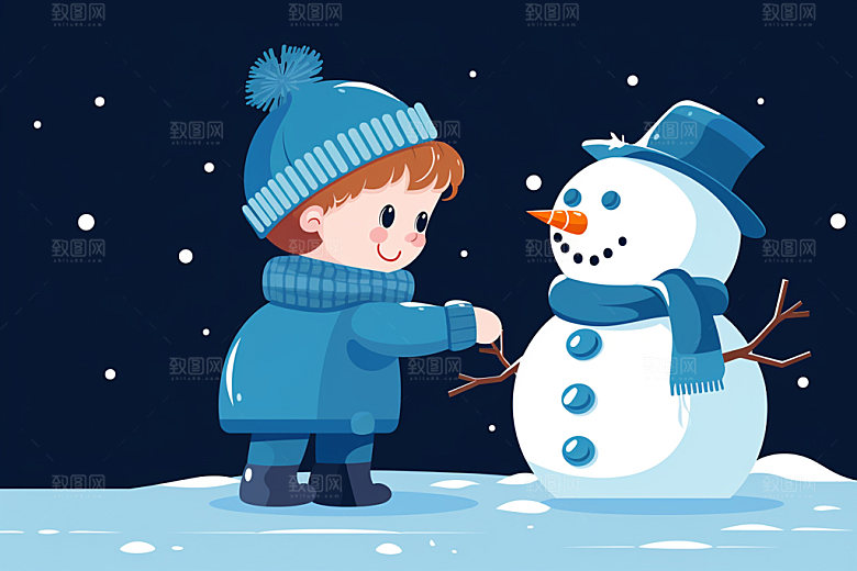 冬季雪景小清新卡通矢量素材