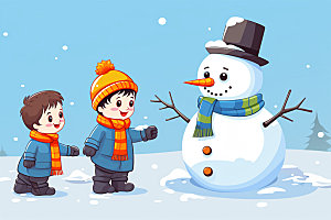 冬季雪景人物插画卡通矢量素材