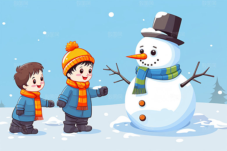 冬季雪景人物插画卡通矢量素材