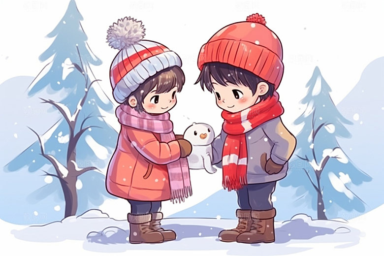 冬季雪景小清新场景背景矢量素材