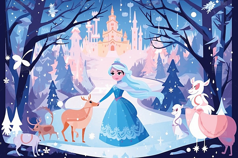 冬季雪景小清新卡通矢量素材