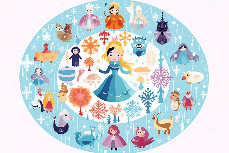 冬季雪景堆雪人人物插画矢量素材