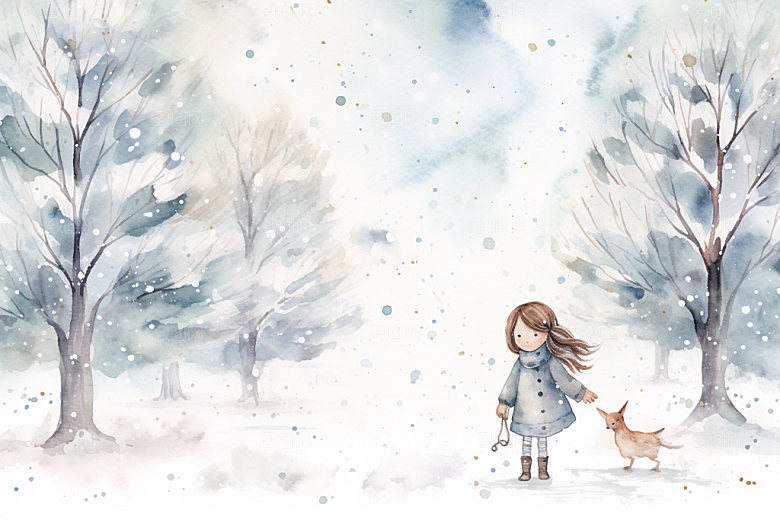 冬季雪景堆雪人小清新矢量素材