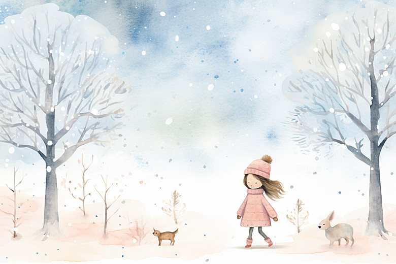 冬季雪景场景背景可爱矢量素材