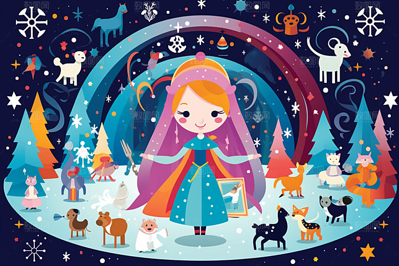 冬季雪景小清新场景背景矢量素材