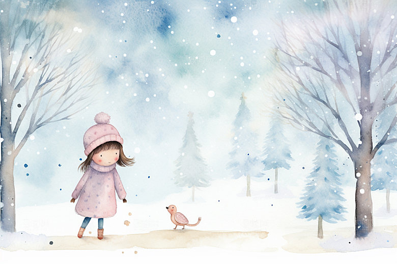 冬季雪景人物插画可爱矢量素材