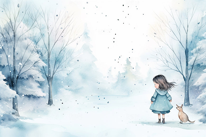 冬季雪景卡通人物插画矢量素材