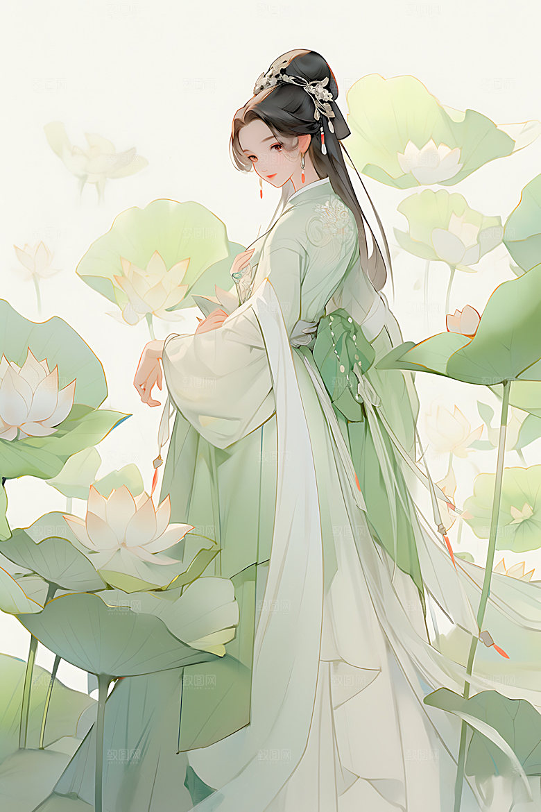 古风少女晕染中式插画