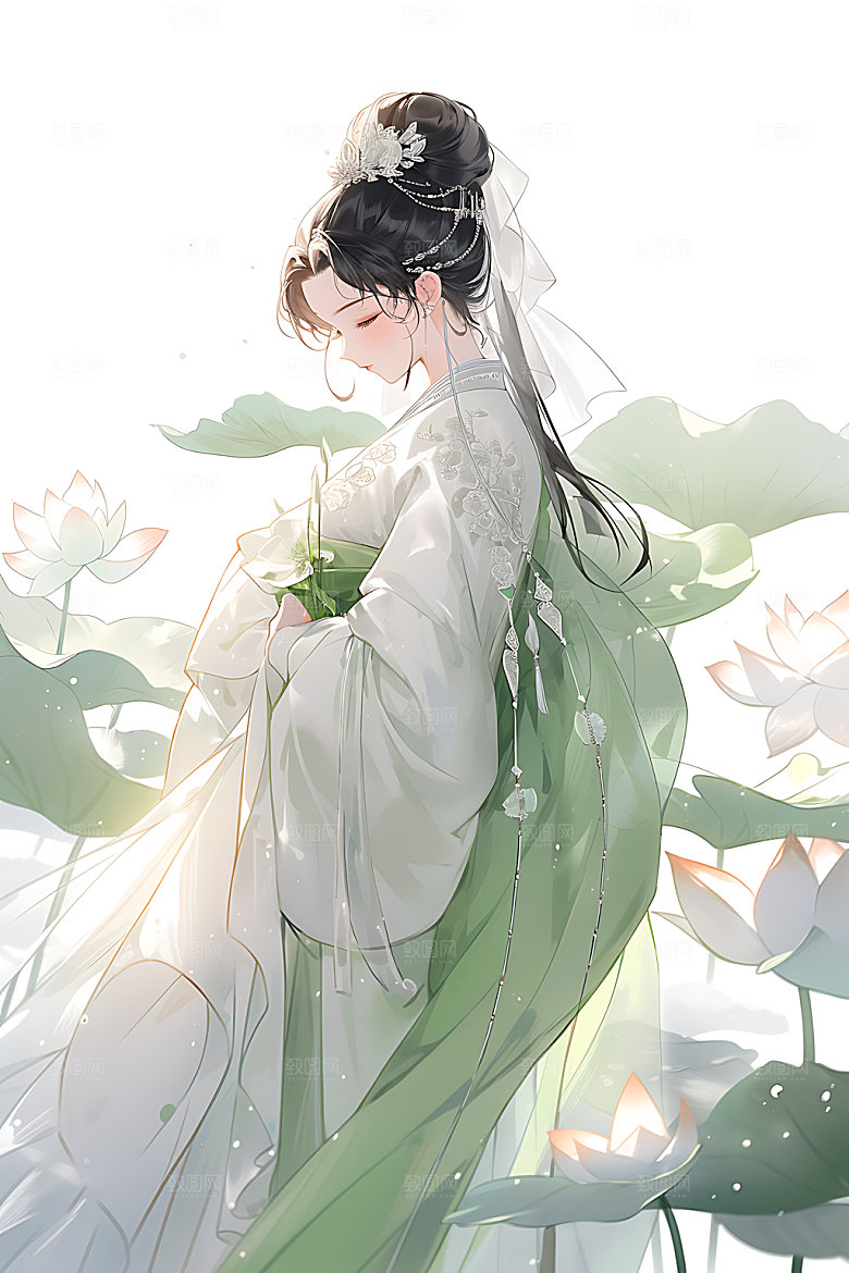 古风少女人物水墨插画