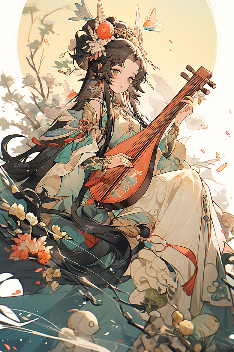 古风少女水墨唯美插画