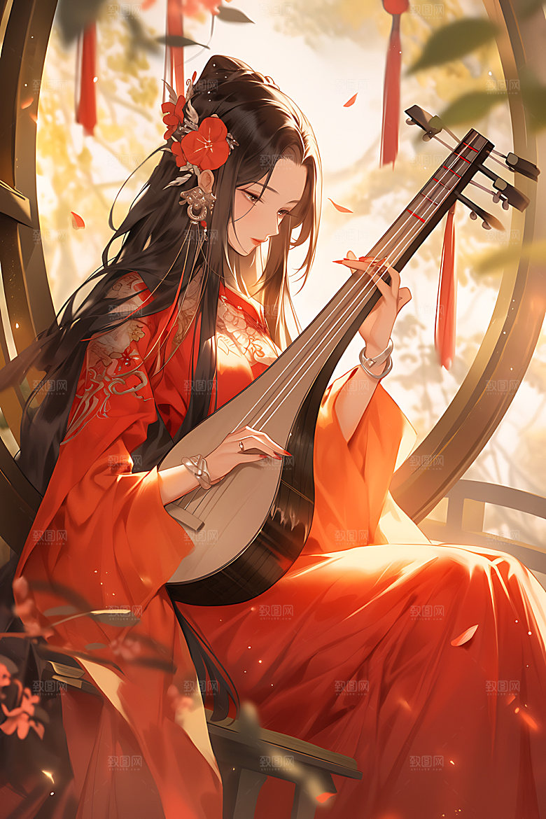 古风少女人物晕染插画