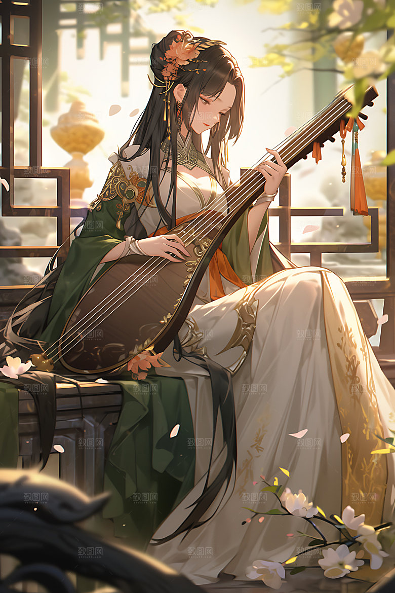 古风少女汉服水墨插画