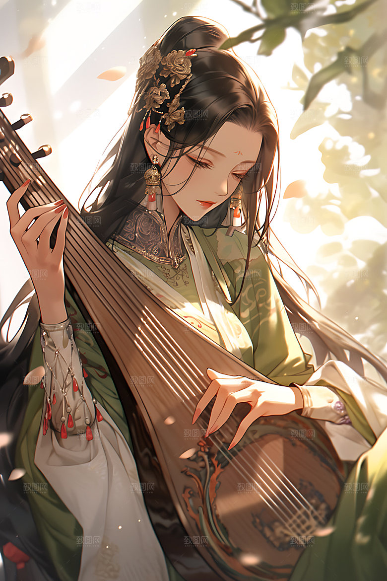 古风少女晕染水墨插画