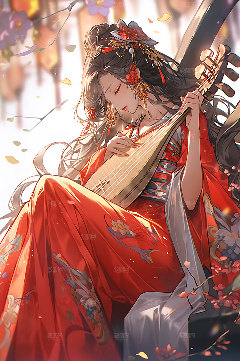 古风少女晕染汉服插画