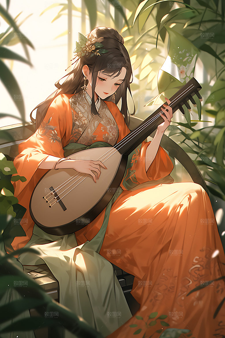 古风少女中式晕染插画