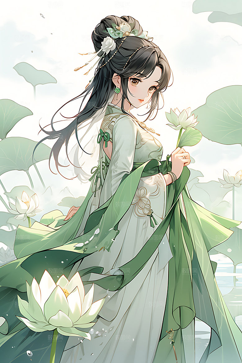 古风少女唯美水墨插画