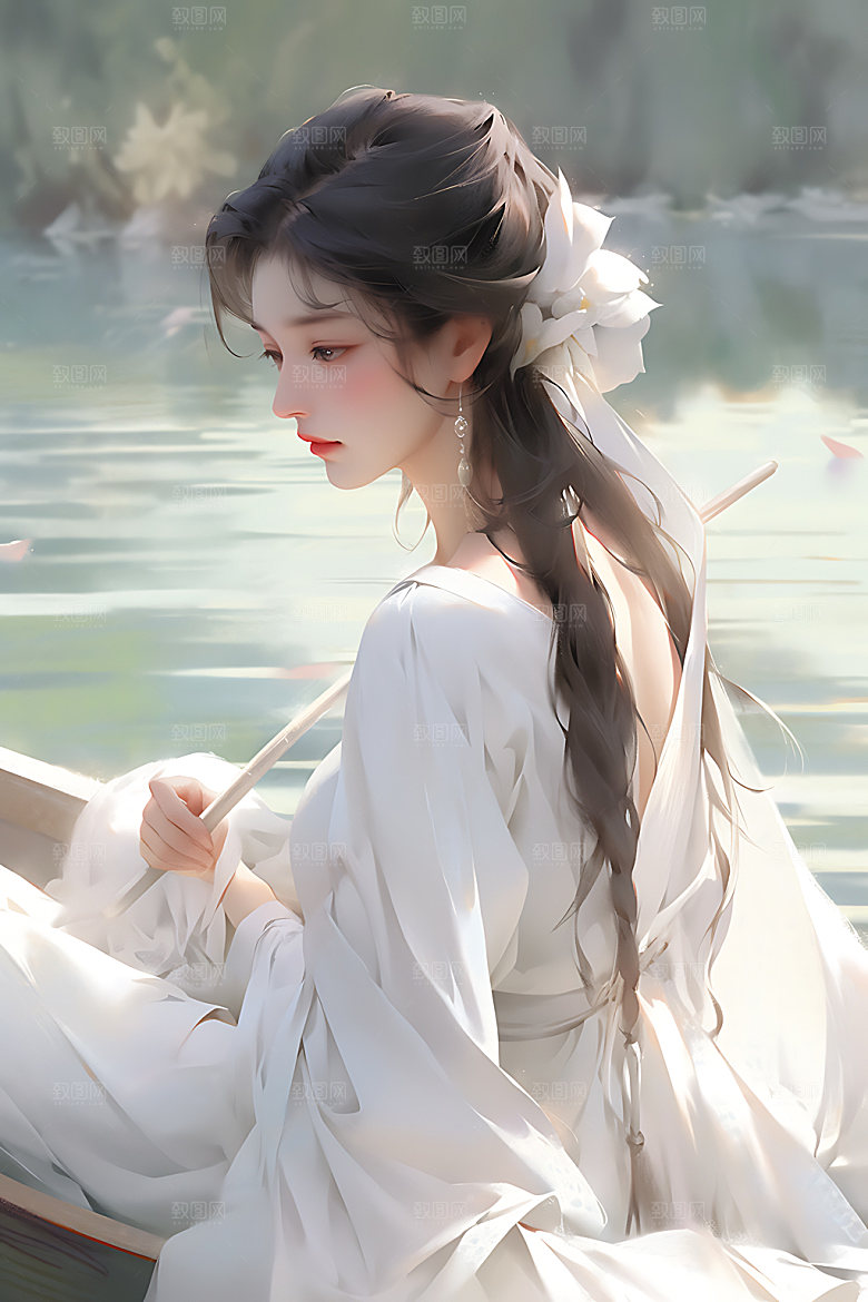 古风少女晕染唯美插画