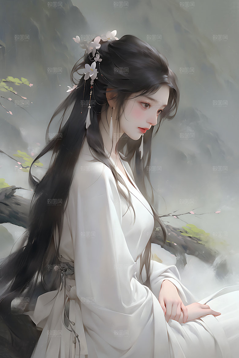 古风少女晕染汉服插画