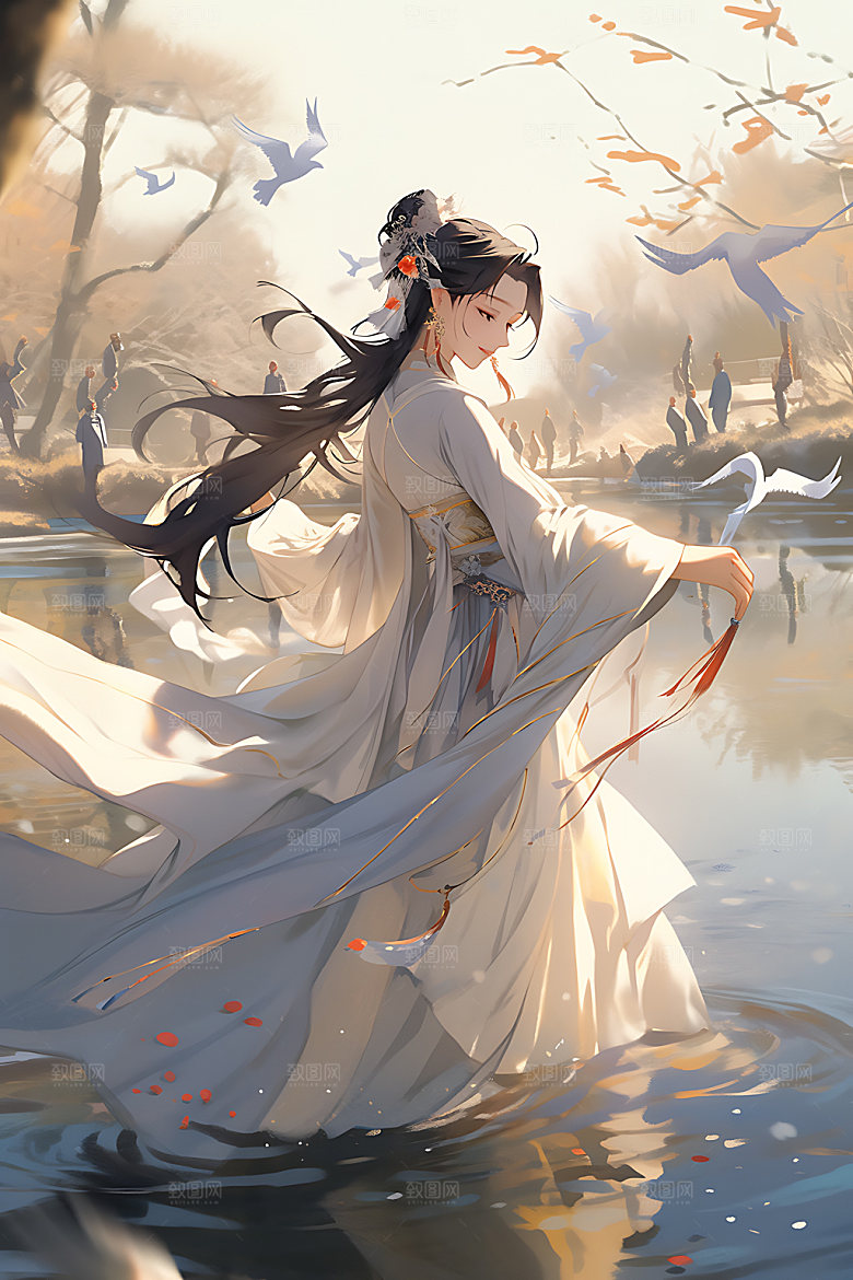 古风少女中式汉服插画