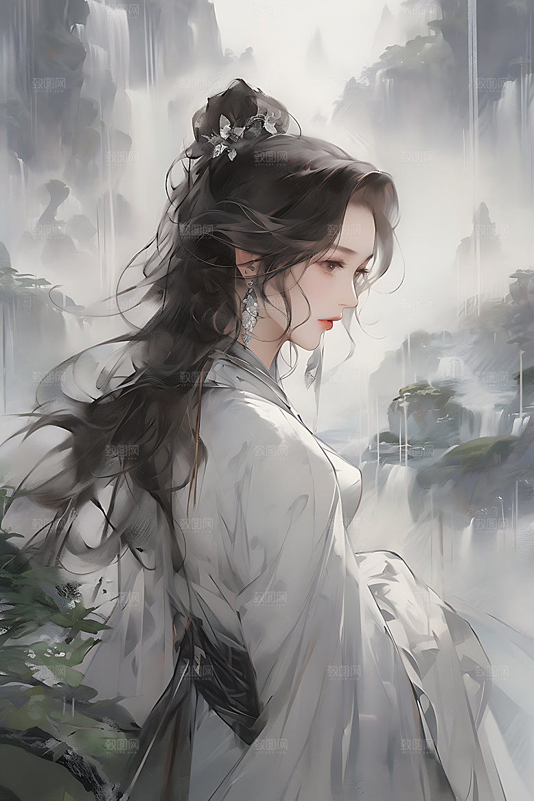 古风少女晕染女孩插画