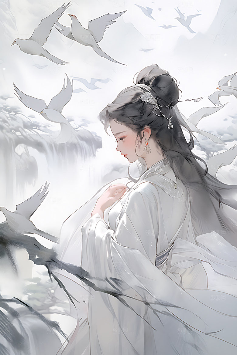 古风少女中国风人物插画