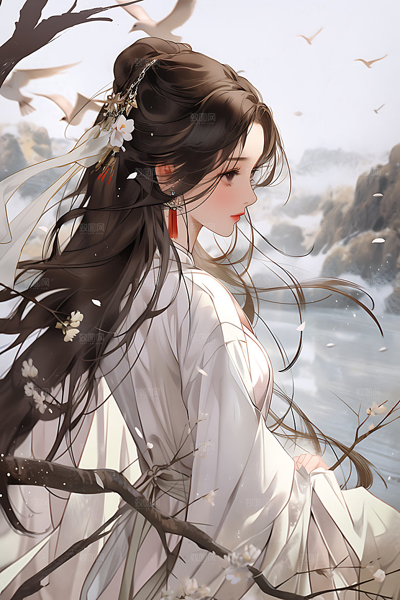 古风少女人物中国风插画