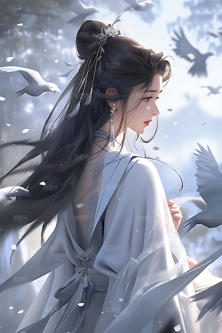 古风少女晕染汉服插画