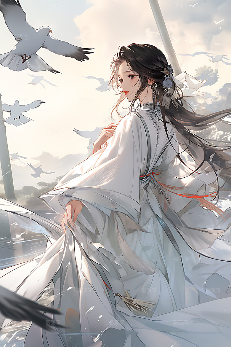 古风少女汉服晕染插画