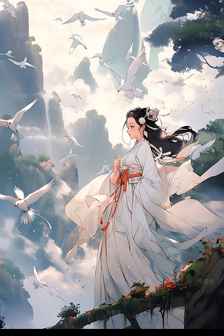 古风少女唯美水墨插画