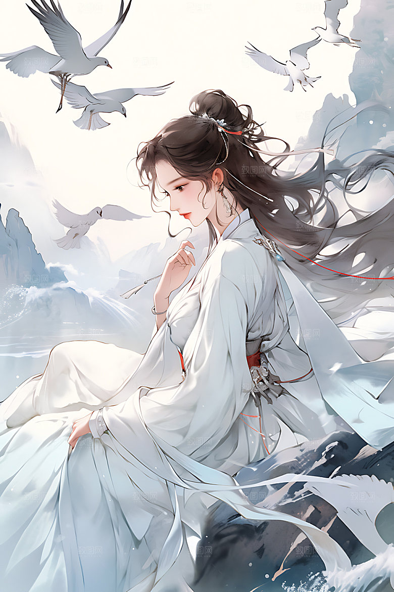 古风少女晕染汉服插画