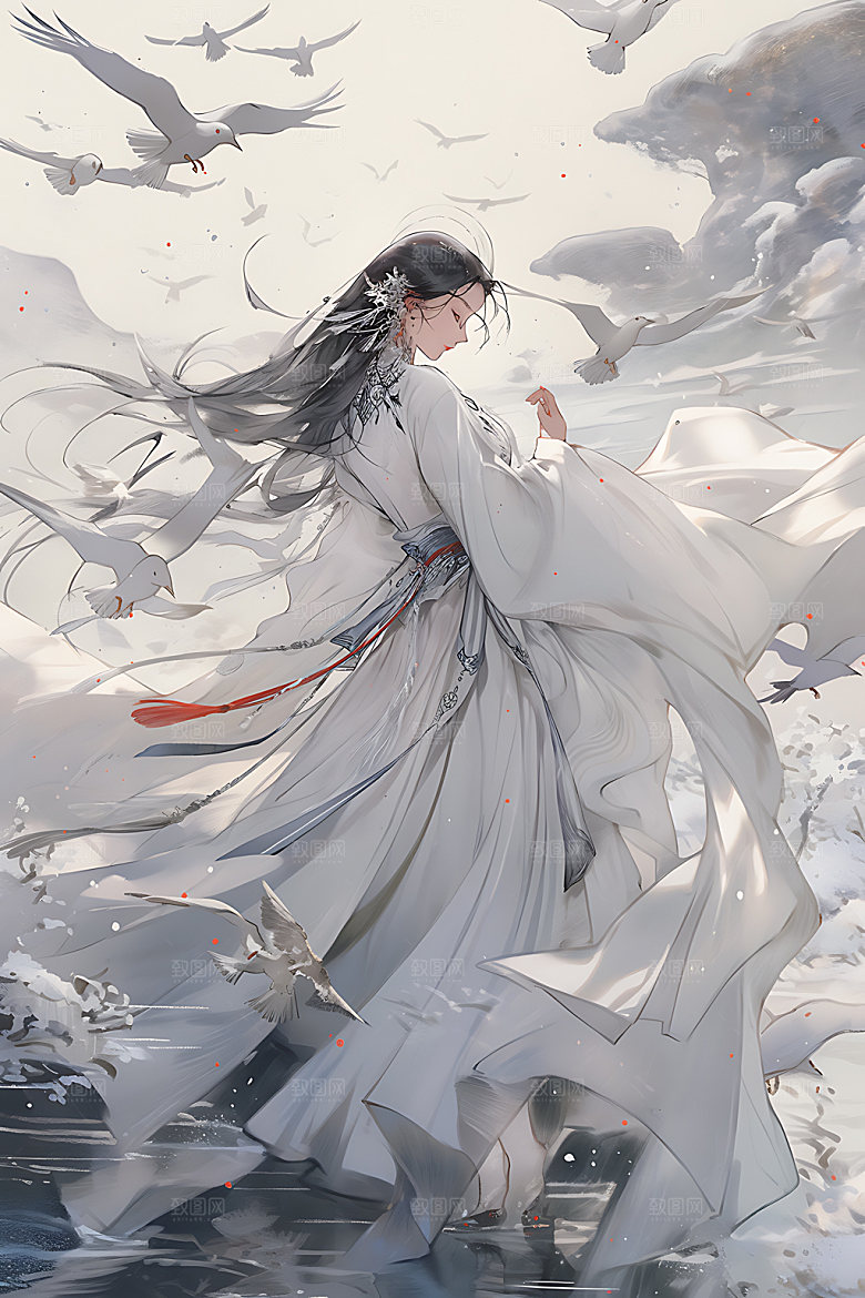 古风少女唯美水墨插画