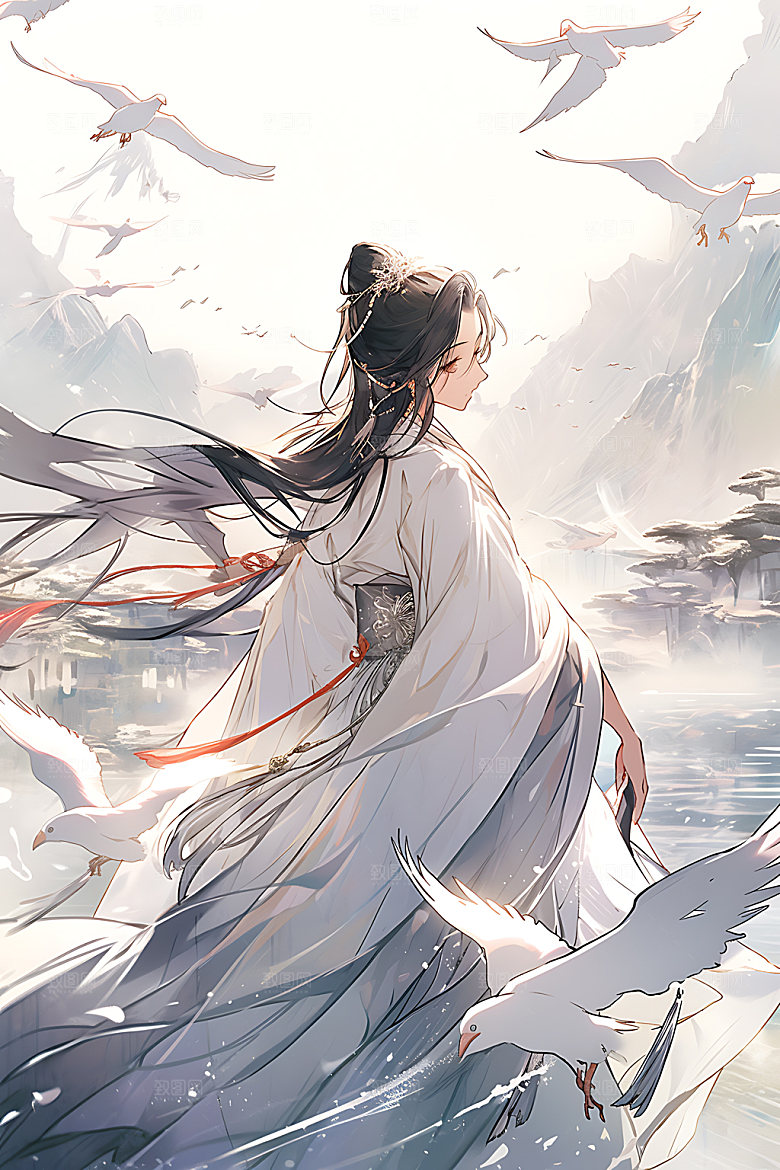 古风少女人物水墨插画
